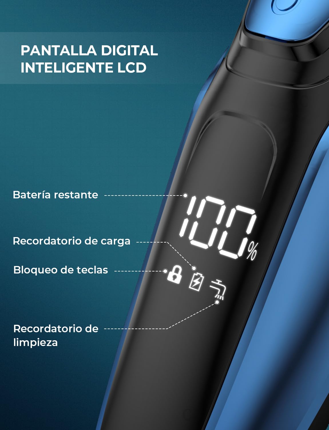 CITHOT Maquinilla de Afeitar Hombre de acero inoxidable impermeable IPX 7, Afeitadora Eléctrica Inalámbrica Recargable para hombre, Afeitado en seco y húmedo, Recortador de barba con pantalla LCD,Azul