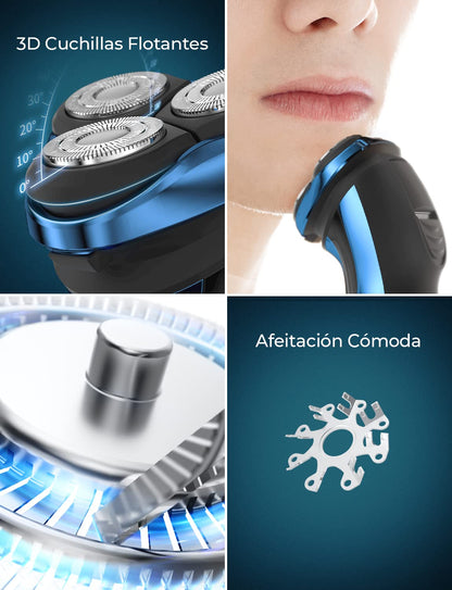 CITHOT Maquinilla de Afeitar Hombre de acero inoxidable impermeable IPX 7, Afeitadora Eléctrica Inalámbrica Recargable para hombre, Afeitado en seco y húmedo, Recortador de barba con pantalla LCD,Azul