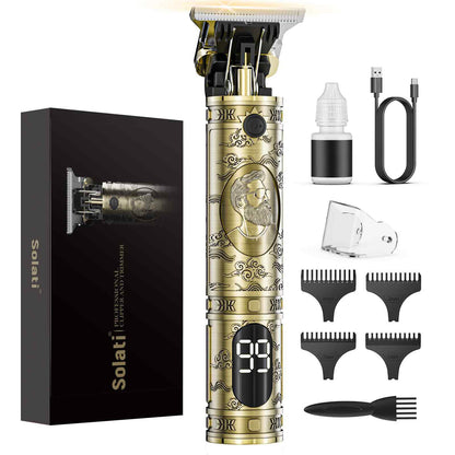 Maquina de Cortar Pelo Hombre, Maquina de Afeitar Hombre Eléctrica con LED Cortapelos Recortar Barba Sin Cable Maquinilla de Afeitar Cortar Pelo Para el Hogar y el Salón (Bronce)