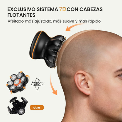 MAXGROOM Afeitadora Cabeza Hombre, Maquina Afeitar Hombre, Afeitadora para Calva en Seco y Húmedo, Batería de Larga Duración, 7 Cabezales, Magnético, 100% impermeable, Color Negro