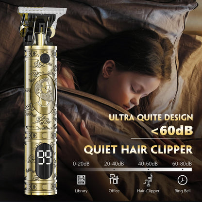 Maquina de Cortar Pelo Hombre, Maquina de Afeitar Hombre Eléctrica con LED Cortapelos Recortar Barba Sin Cable Maquinilla de Afeitar Cortar Pelo Para el Hogar y el Salón (Bronce)