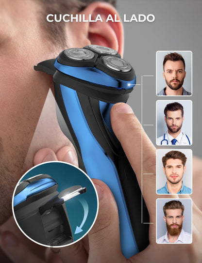 CITHOT Maquinilla de Afeitar Hombre de acero inoxidable impermeable IPX 7, Afeitadora Eléctrica Inalámbrica Recargable para hombre, Afeitado en seco y húmedo, Recortador de barba con pantalla LCD,Azul