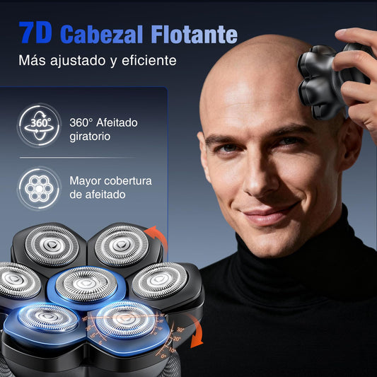 kensen Afeitadora Cabeza Hombre, Máquina de Afeitar Cabeza con 2 Velocidades, 7D Cabezales Magnéticos, Afeitadora Electrica Hombre Calva en Seco y Húmedo, IPX6 Impermeable, Carga USB-C, Pantalla LED
