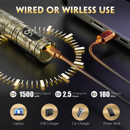 Maquina de Cortar Pelo Hombre, Maquina de Afeitar Hombre Eléctrica con LED Cortapelos Recortar Barba Sin Cable Maquinilla de Afeitar Cortar Pelo Para el Hogar y el Salón (Bronce)