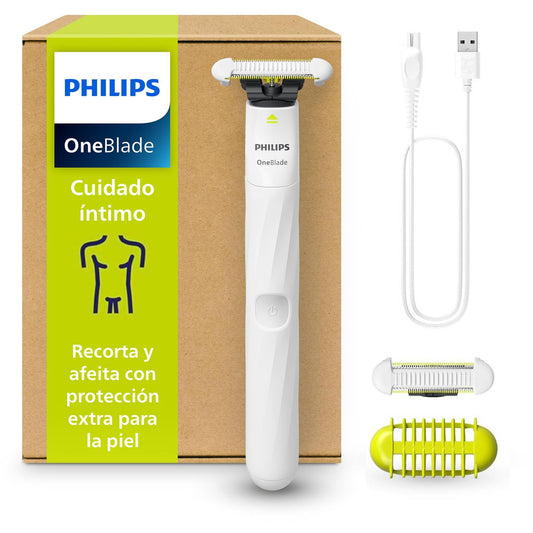 Philips OneBlade Intimate, Cuidado Íntimo, Recorta y Afeita con Protección Extra para la Piel, Depilación apurada y cómoda — sin rasurar completamente al ras, Modelo QP1924/30