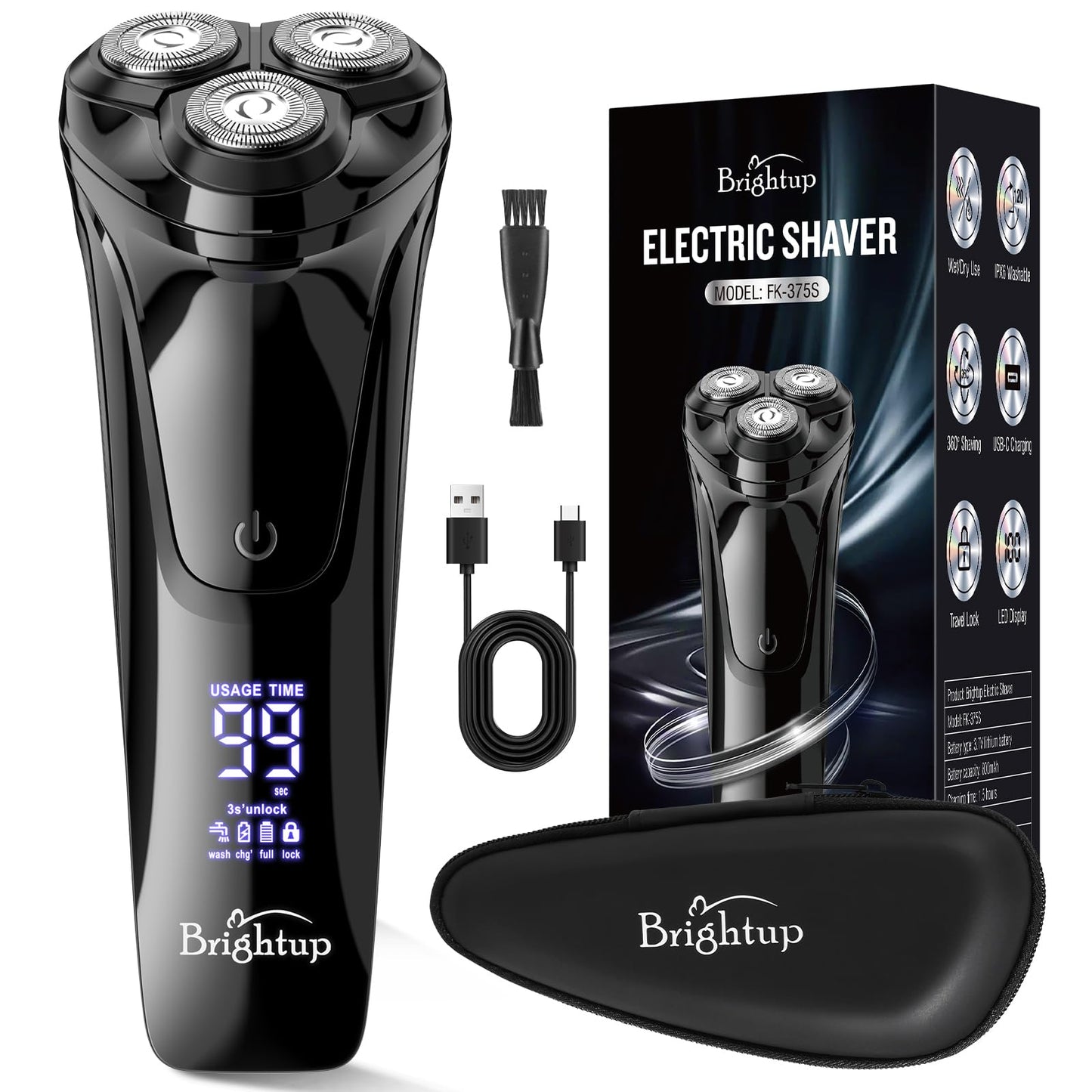 Brightup Maquinilla de Afeitar Hombre con Cabezal Flotante 4D, Afeitadora Eléctrica en Húmedo y Seco para Hombres, Recortador de Barba Impermeable IPX6, Carga USB-C y Recorte Emergente