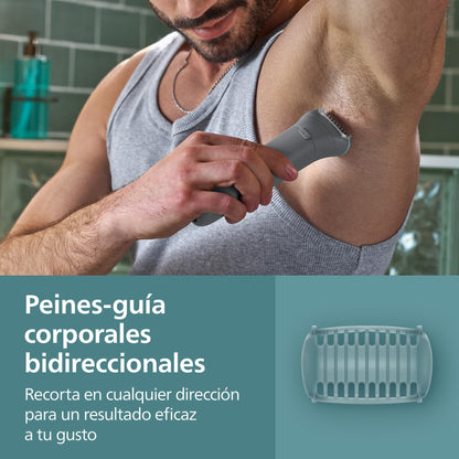 Philips Afeitadora Corporal series 3000 - Depiladora Masculina con sistema de protección, Recorta y depila zonas íntimas, Afeitado suave y apurado, 100% impermeable, 80 min. de autonomía, BG3480/15.