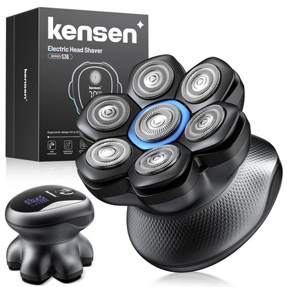 kensen Afeitadora Cabeza Hombre, Máquina de Afeitar Cabeza con 2 Velocidades, 7D Cabezales Magnéticos, Afeitadora Electrica Hombre Calva en Seco y Húmedo, IPX6 Impermeable, Carga USB-C, Pantalla LED