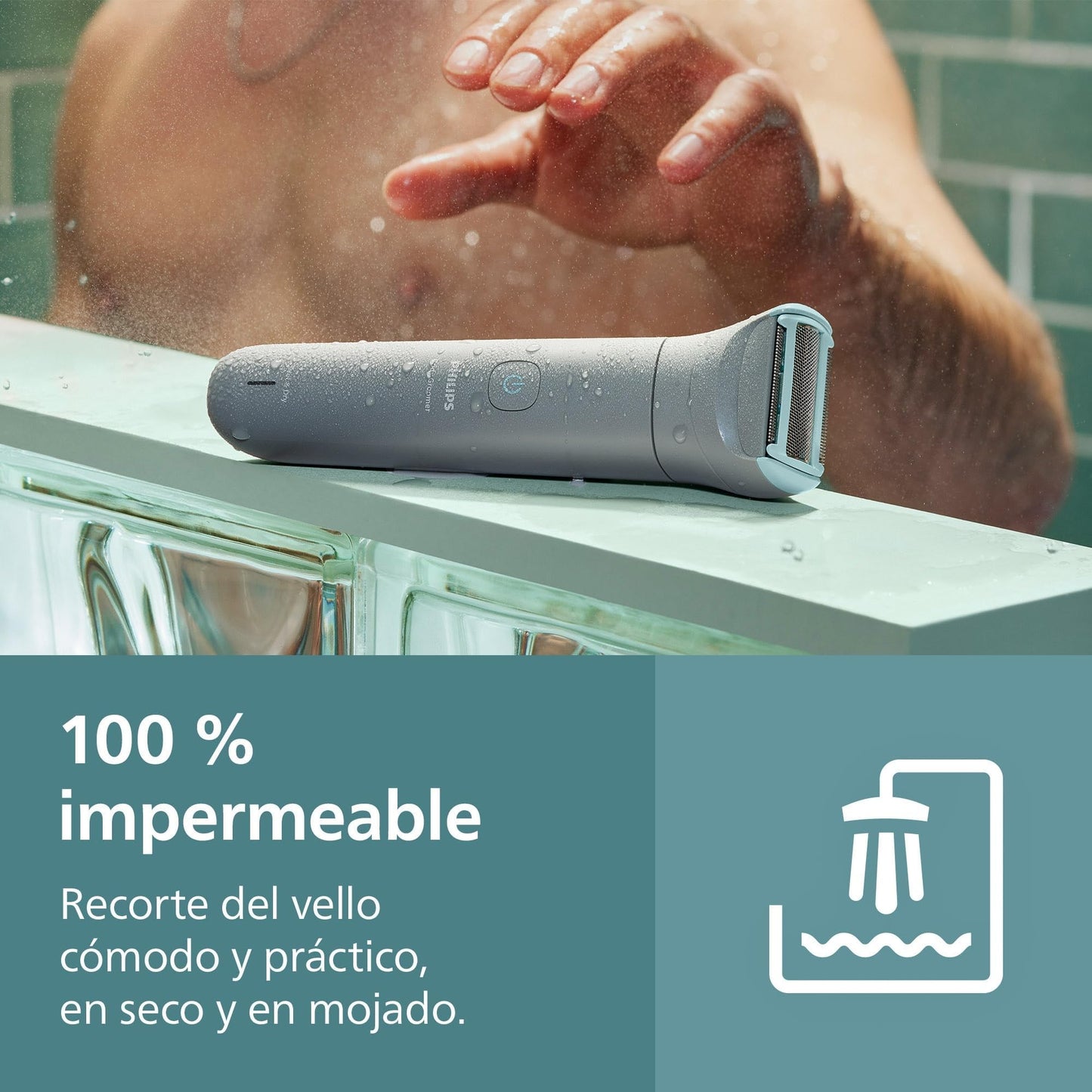 Philips Afeitadora Corporal series 3000 - Depiladora Masculina con sistema de protección, Recorta y depila zonas íntimas, Afeitado suave y apurado, 100% impermeable, 80 min. de autonomía, BG3480/15.